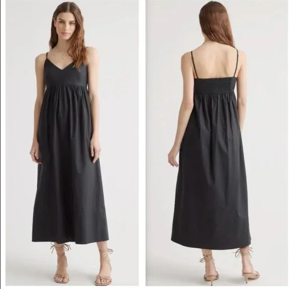 Quince Women's Black Organic Cotton Sleeveless Maxi Dress sz M NWT Pockets